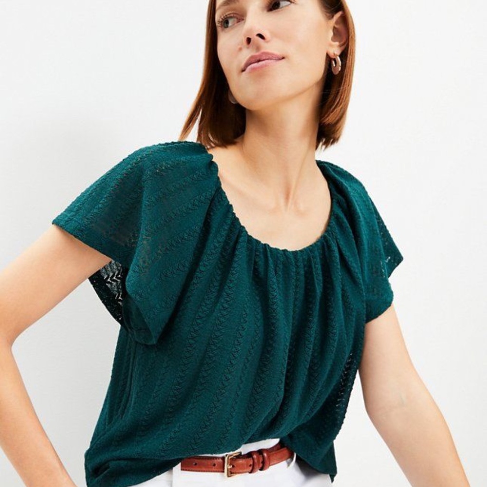LOFT Dark Green Textured Blouse